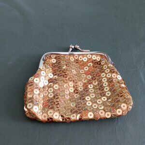 Little Gold Sequin Coin Purse Vintage Antique Old stocking gift for woman girl